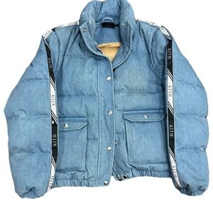 Kith Denim Blue Puffer Jacket with Logo Straps